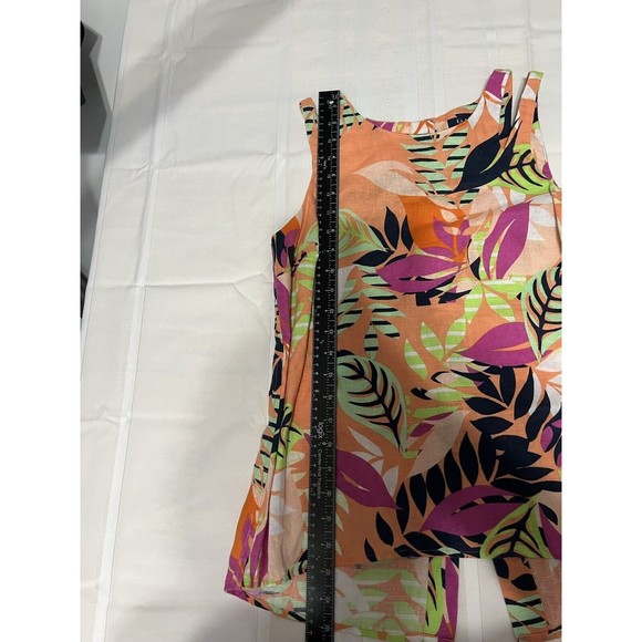 kaari blue 100% linen multi color floral Sleeveless print top Sz XS - Picture 3 of 7